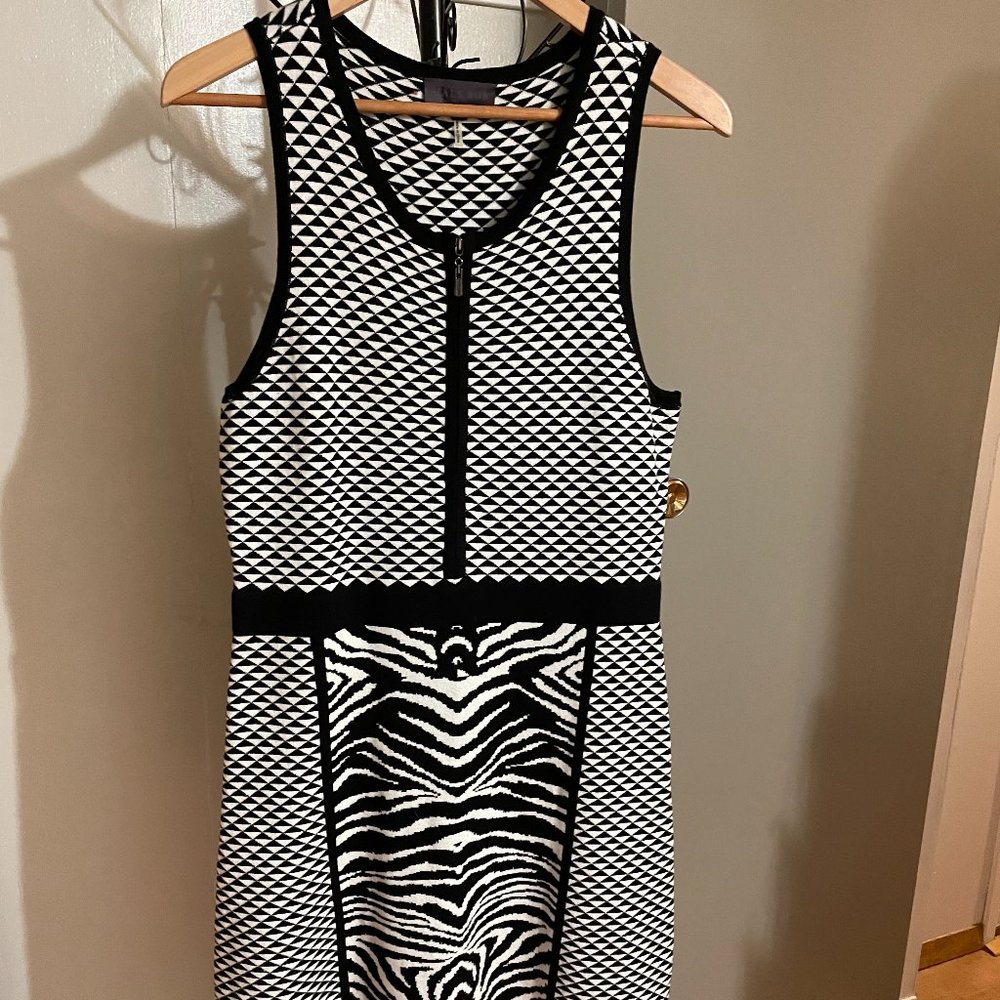 HALE BOB Black White Zebra Print Sleeveless Knit Sheath Dress